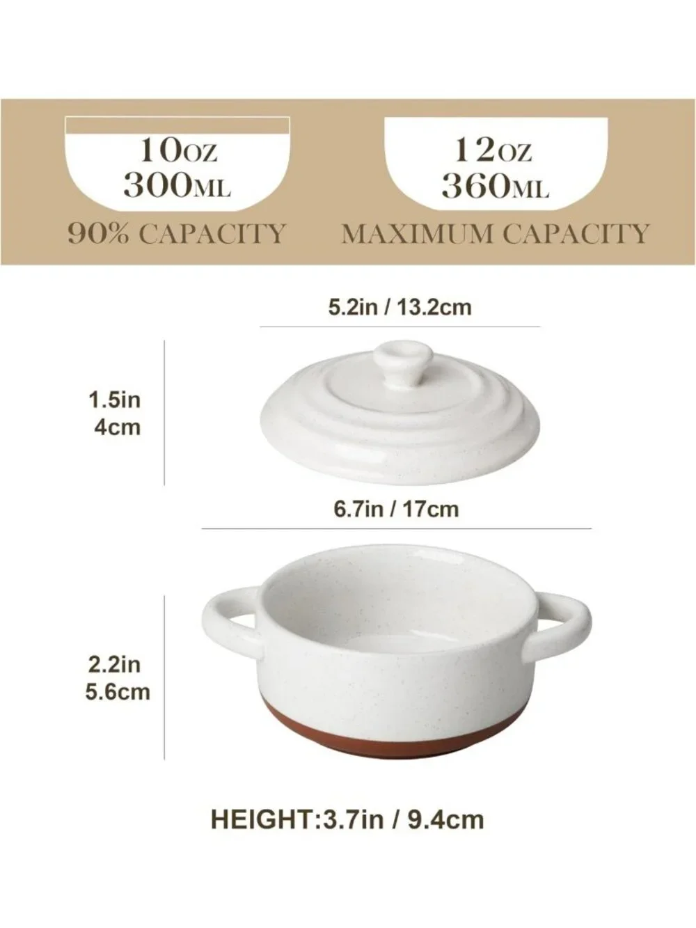 Mini Cocotte Set of 4 - 12oz Ceramic Casserole Dishes with Lids, Oven